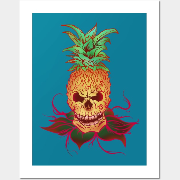 Pineapple Skull Red and Pink Wall Art by Danispolez_illustrations